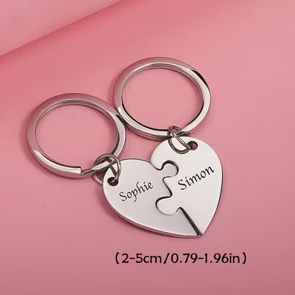 Personalized Heart Puzzle Keychain Set