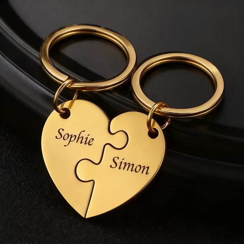 Personalized Heart Puzzle Keychain Set
